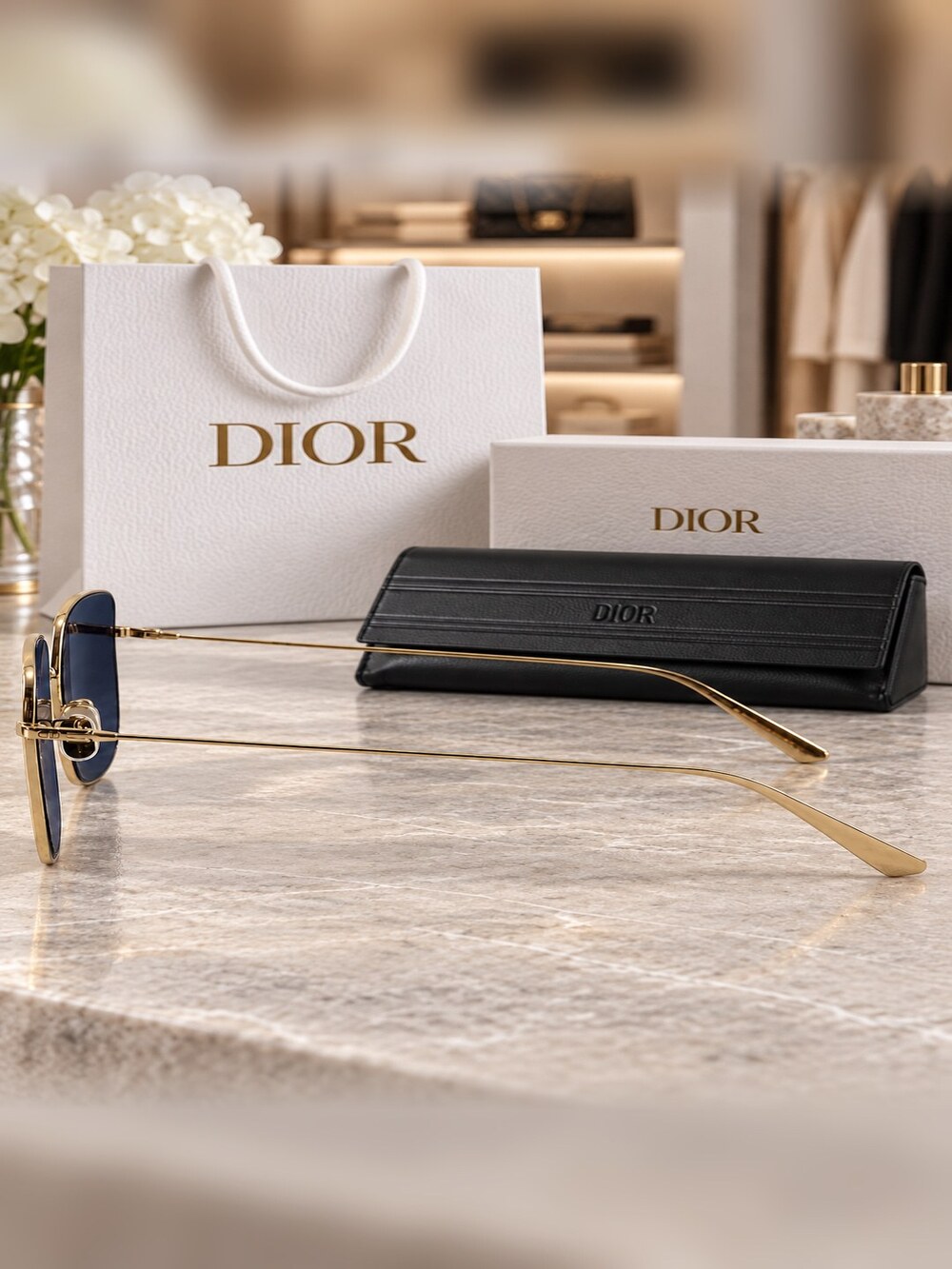 Dior Gold Frame Square Sunglasses - Picture 3 of 6